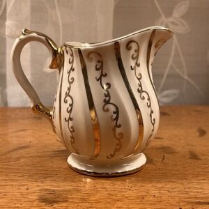 Vintage Sadler Porcelain Gold and Ivory Creamer Pitcher Hand Painted England